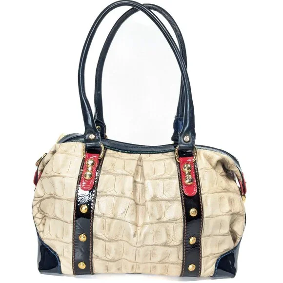 MARINO ORLANDI Cream Croc Embossed Leather Large Bag - Picture 1 of 16